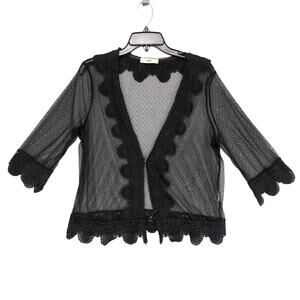 ISSI Sheer Black Crochet Lace Cardigan 3/4 Sleeve Top, Women's M Witchy Goth